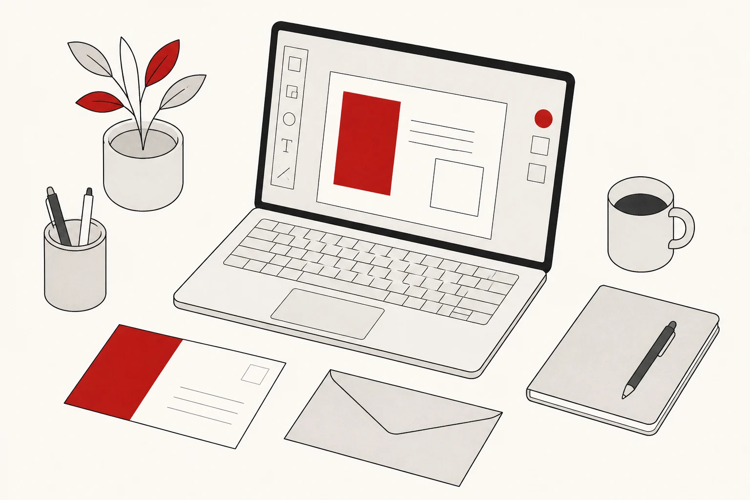 Designing a postcard and letter in the online mail builder